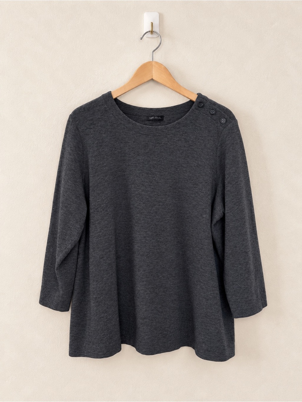 J.Jill Gray Button Shoulder 3/4 Sleeve Tunic Top Plus 2X